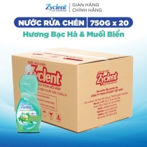 Thùng Nước Rửa Chén Zyclent EXTRA Hương Bạc Hà & Muối Biển - (750G x 20 chai)