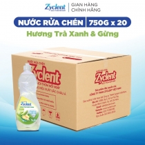 Thùng Nước Rửa Chén Zyclent EXTRA Hương Trà Xanh & Gừng - (750G x 20 chai)